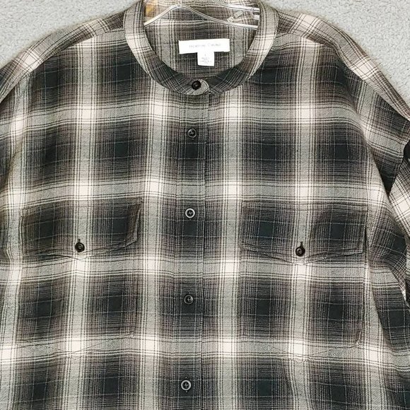 Treasure‎ & Bond Womens Button Front Shirt Black Gray Baring Plaid Cotton L New - Picture 6 of 10
